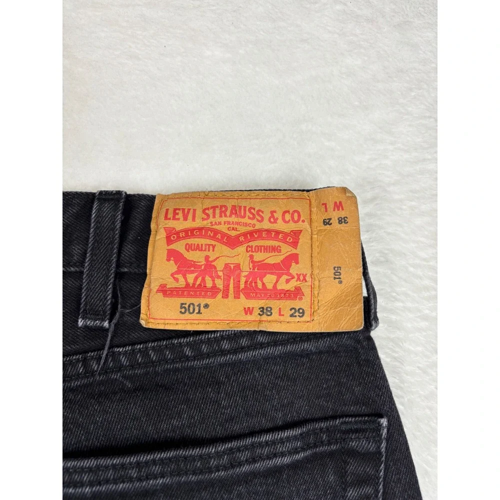 Levis 501 Mens 38x29 Jeans Fuzzy Black Washed Denim Grungy Fade
